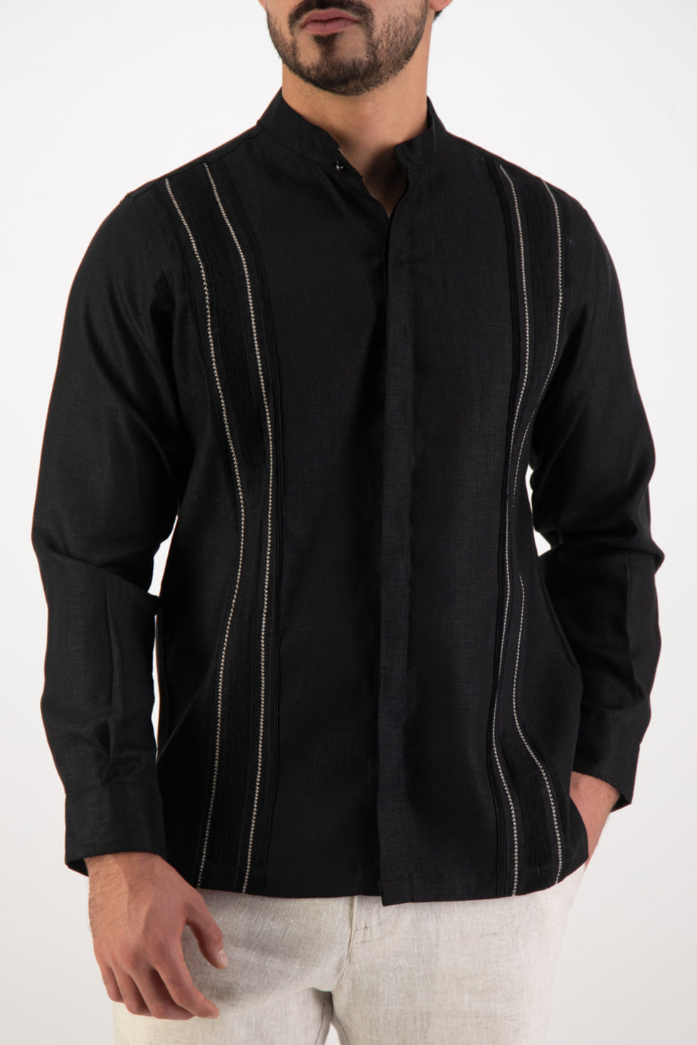 Camisa Altea Negra Cuello Mao