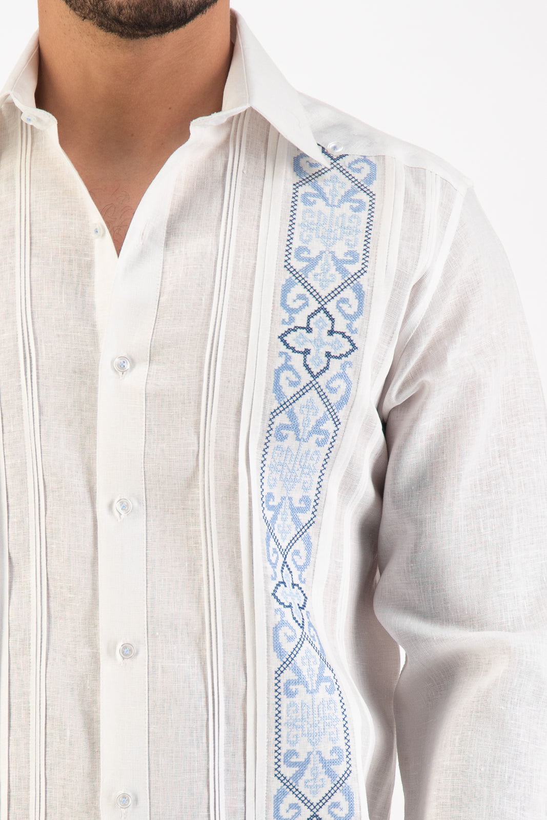 Guayabera Sorrento Blanca Detalles Azul