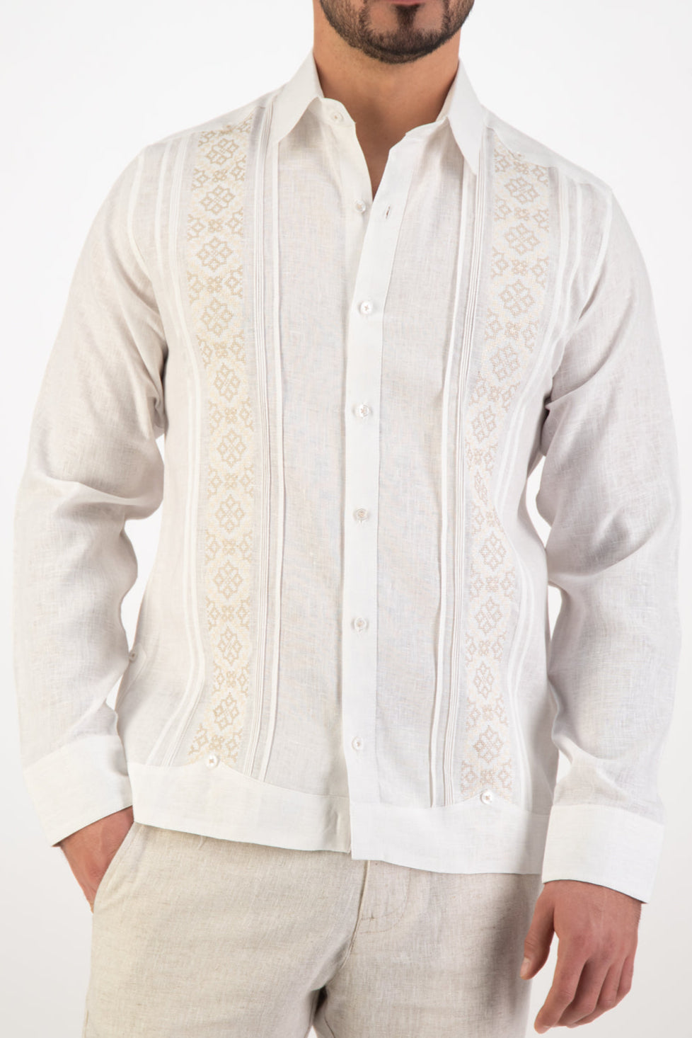 Guayabera Ravello Blanca Detalles Avena