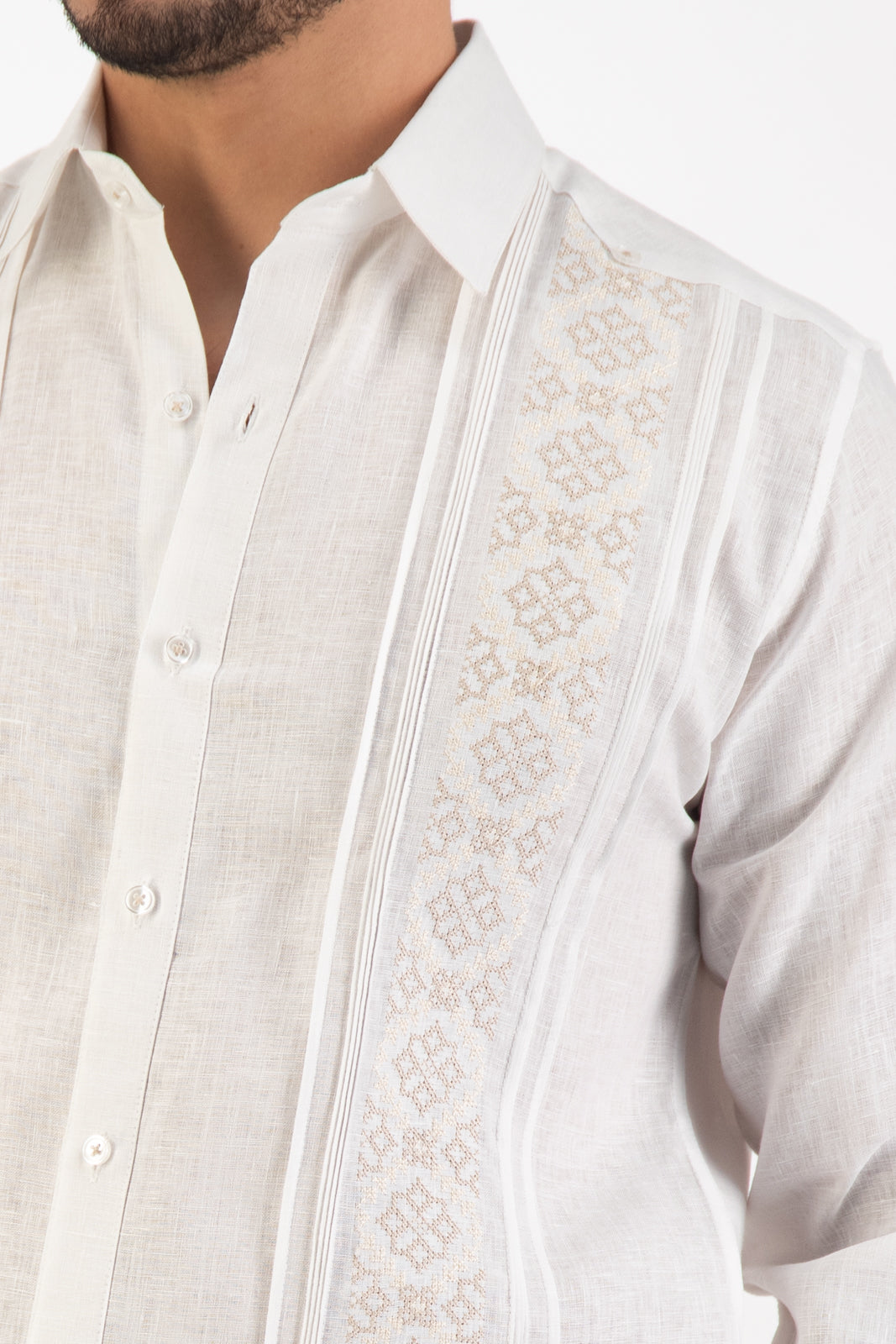 Guayabera Ravello Blanca Detalles Avena