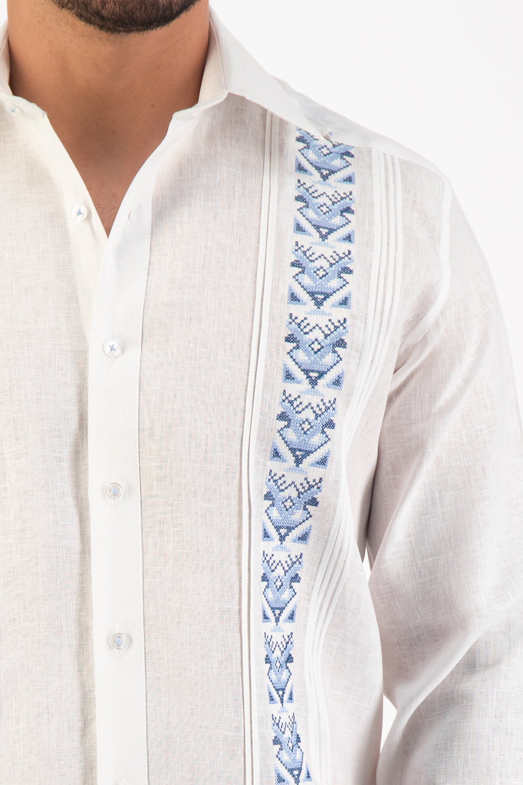 Guayabera Palermo Blanca Detalles Azul