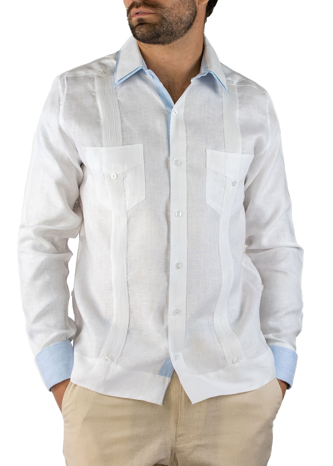 Guayabera Teruel Blanca Con Detalles Cielo